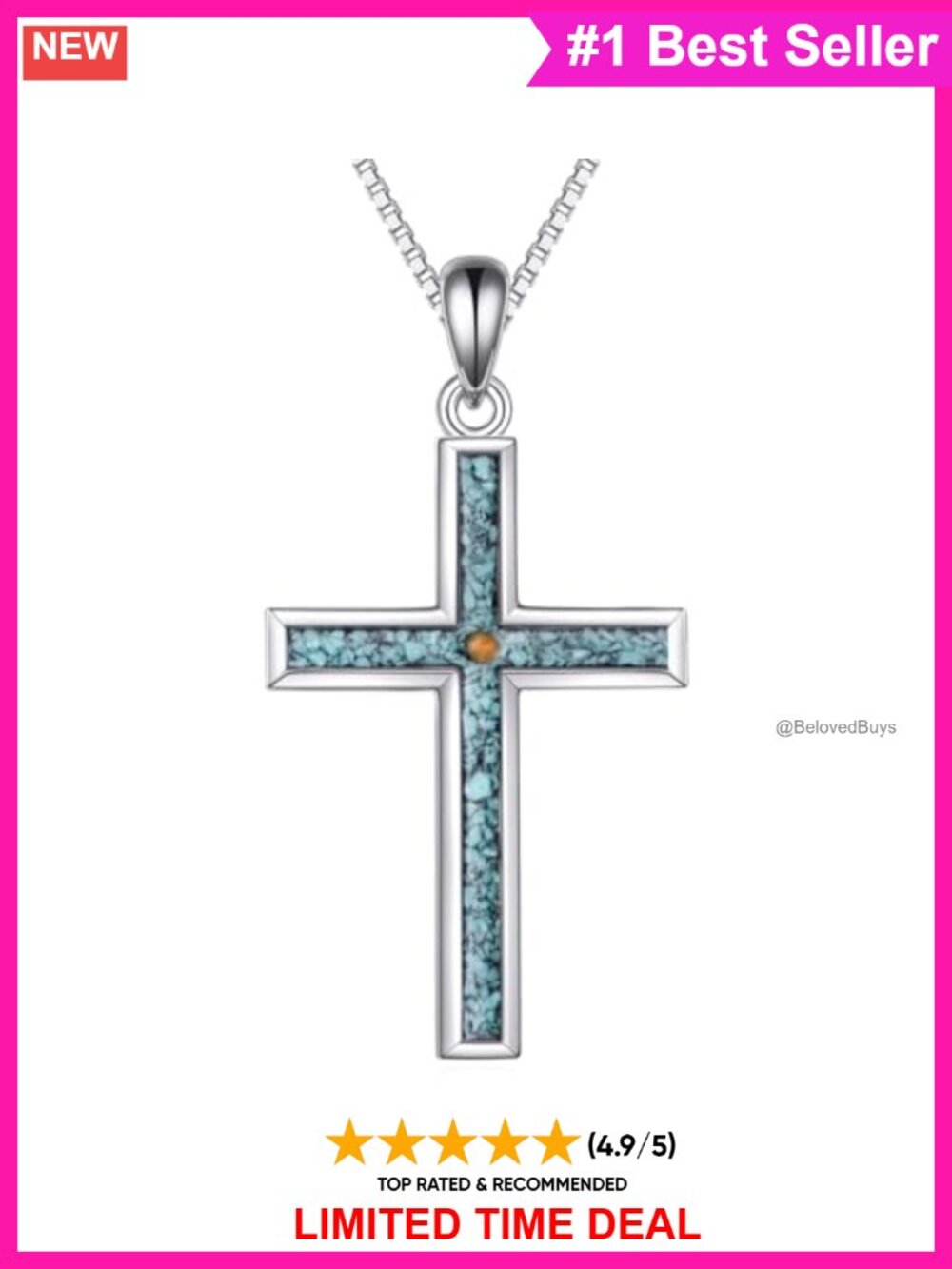 925 Sterling Silver Cross Pendant Necklace Turquoise Mustard Seed 20+2 Inch